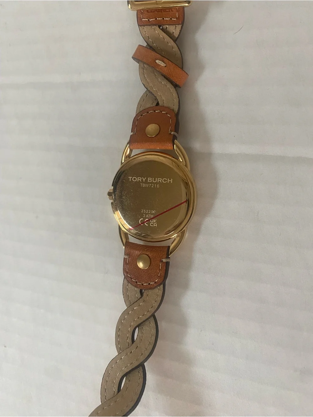 Tory Burch Braided Tan Leather Strap Watch with Gold Case